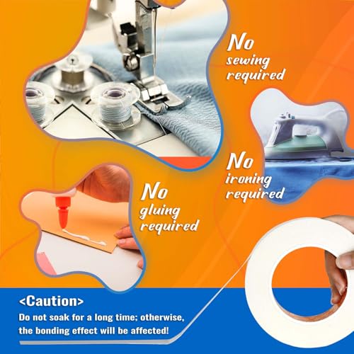 YONGJIN Double-Sided Fabric Tape,Hem Tape No Sew No Iron,3/5"+1" (2 Rolls) - size: 3/5inch+1inch