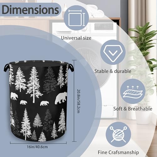 Bear Forest Laundry Basket,Winter Foldable with Handles Tote Bag Oxford Cloth for Bathroom Bedroom Dirty Clothes Storage Bucket 16" x 20.8" - color: Bear Forest Winter