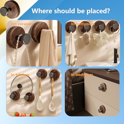 Strong Vacuum Suction Cup Hooks, Reusable Flip the Lock Lever Wall Hooks, Waterproof Removable Silver Hooks for Bathroom Kitchen Home Bedroom Wardrobe,2-Pack,Walnut+Black (BXP-6247-8-2) - style: BXP-6247-8-2