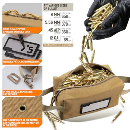 LIVANS 2 Pack Tactical Ammo Storage Bag for Bullet - color: Khaki-2 Pack