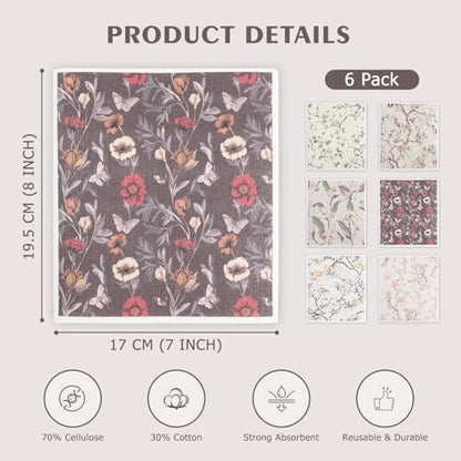 Swedish Dishcloth Dish Towel Set: Kitchen Cellulose Sponge Cloth (Flower) - color: 02 Flower