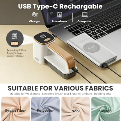 Eilveey Fabric Shaver Rechargeable Lint Remover with 3 Extra Blades & Light
