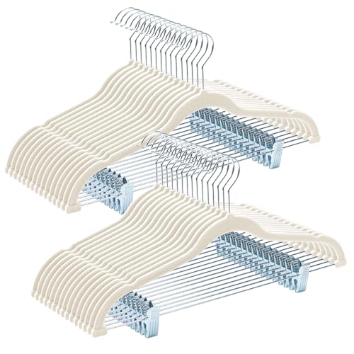 HOUSE DAY Velvet Skirt Hangers with Adjudtable Clips 30 Pack, Ivory - color: Ivory, size: 30 Pack