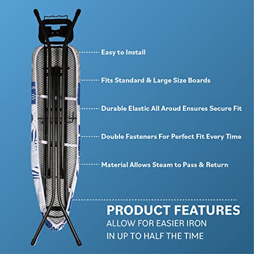Bartnelli Ironing Board Cover and Pad, Made in Europe with New Patent Technology | 54x15 Iron Board Replacement Cover Featuring Park & Turbo Zone, Scorch Resistant 100% Cotton Thick Layered Top - color: Blue Flowers