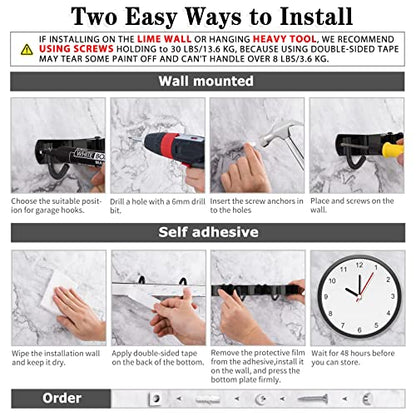 2 Pack Black Broom Holder Wall Mount, 5 Racks 4 Hooks Mop and Broom Holder - color: 5 Racks & 4 Hooks (Black) - 2 Pack
