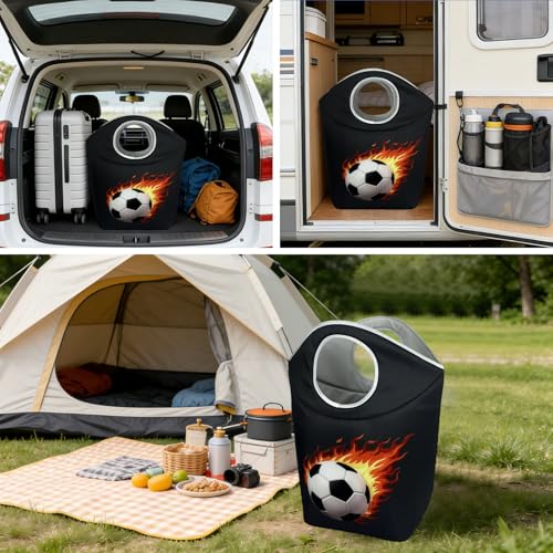 47L Collapsible Laundry Hamper with Soft Handles，Laundry Tote - color: Football-2, size: 17"L x 9.5"W x 18"H
