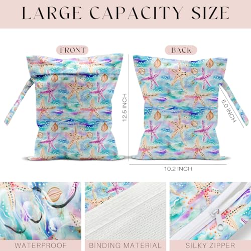 Wet Bag for Swimsuit, Beach Travel Essentials Wet Dry Bag, for Sunscreen Toiletry Dirty Clothes Yoga Gym Diaper, Friends Summer Beach Vacation Gifts. Starfish shells - color: Starfish Shells