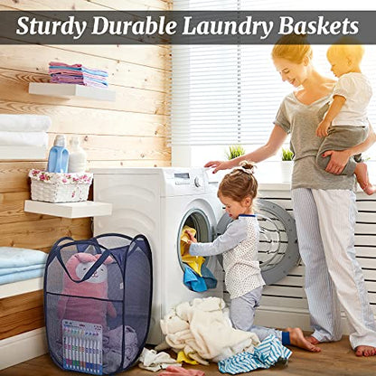 4 Pcs Mesh Pop Up Laundry Hamper with Carry Handles 4 Wash Bags - color: 2 Black+2 Navy Blue