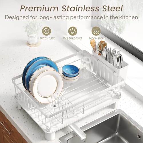 SNTD Dish Drying Rack for Small Kitchen Counter, 11" W x 15" L, White - color: White, size: 11" W x 15" L