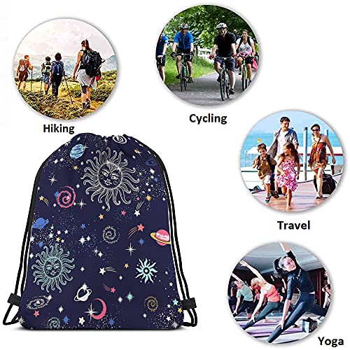 Space Galaxy Constellation Drawstring Backpack Bag Sun Moon Cosmic Field Astronomy Stars Universe Sport Gym Sack String Bag Yoga Bag for Men Women - color: Multi-a111
