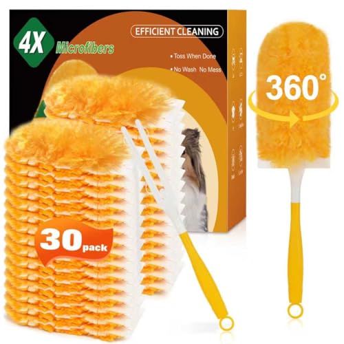 360° Heavy Duty Duster Refills for Swiffer Duster,30 Pack & 1Handle 4X Faster Electrostatic Deep Duster Kit for Cleaning, Pet Hair, Blinds & Car Vents,Lasts 2+ Months, Eco-Friendly & Gift-Ready - size: 30 Count + Short Handle