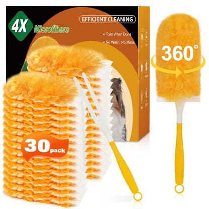 360° Heavy Duty Duster Refills for Swiffer Duster,30 Pack & 1Handle 4X Faster Electrostatic Deep Duster Kit for Cleaning, Pet Hair, Blinds & Car Vents,Lasts 2+ Months, Eco-Friendly & Gift-Ready - size: 30 Count + Short Handle