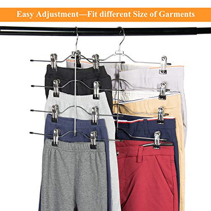 Multi Layer Pants Hangers, 4 Tier Skirt Hangers with Adjustable Clips, Non Slip Space Saving Closet Organizer Heavy Duty 360 Degree Swivel Hook, Great for Slack, Trouser, Jeans(Black) - size: 4 Tier