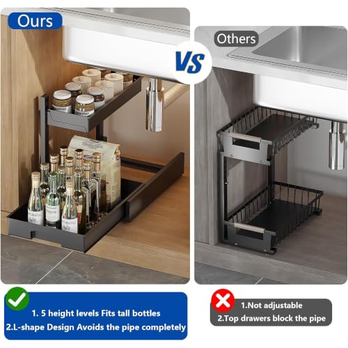 BLULEE 2 Pack Under Sink Organizer, Adjustable Pull Out Storage Rack