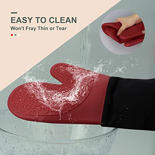 Silicone Oven Mitts - 14.6" Heat Resistant Oven Gloves for Baking, Cooking - color: Red & Black, size: 14.6in Oven Mitts
