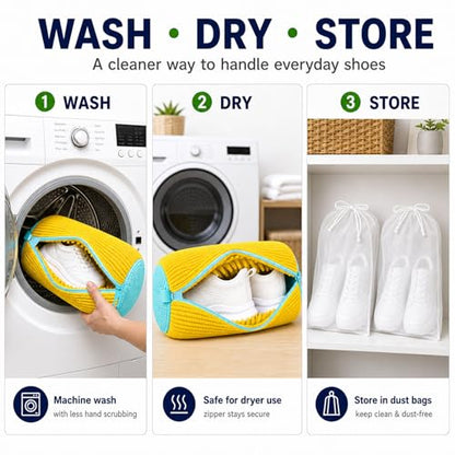 Shoe Washing Machine Bag: Shoes Come Out Clean & Protected during Washing - color: Yellow Shoe Washer Bag