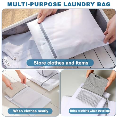 3PCS Mesh Laundry Bags, Protective Washing Bags with Zipper, Delicates Anti Tangle Anti Pilling Travel Storage, White, MIX - size: MIX