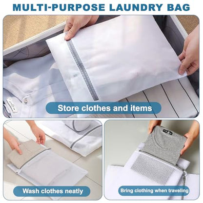 3PCS Mesh Laundry Bags, Protective Washing Bags with Zipper, Delicates Anti Tangle Anti Pilling Travel Storage, White, MIX - size: MIX