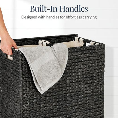 Best Choice Products Large Laundry Hamper with Lid, Natural Handwoven Hyacinth Laundry Basket, W/Removeable & Washable Liner Bag, Portable, Handles, 30 Gallon (114 liters) - Black - color: Black, size: Large, 114L