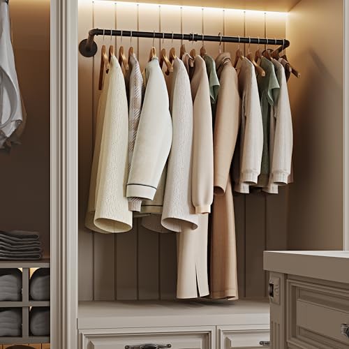 Wall Mounted Clothes Rack 32 Inch, Industrial Pipe Clothing Hanger Black, Heavy Duty Wall Mount Closet Rod for Bedroom, Entryway, Laundry Drying Rack, Retail Display Clothes Rod (Set of 2) - color: Black, size: 32 Inch (2 Pack)