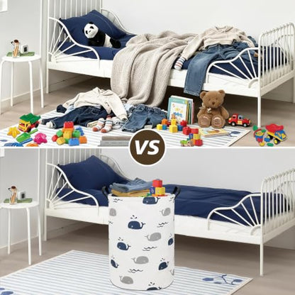 Foldable Waterproof Round Fabric Laundry Basket Home, Blue Cute Whale - color: Round-Blue Cute Whale