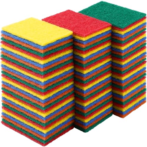 100 Pcs Scouring Pads, 4.3 X 3 X 0.3 in, Multicolor