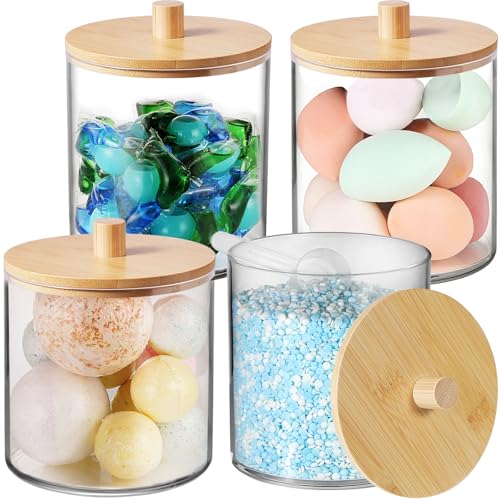 SheeChung 4 Pack 50oz Laundry Pods Container with Natural Bamboo Lid - color: Natural, size: 4 Pack