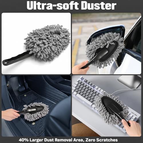 Car Detailing Kit 15PCS, Boar Hair Brushes,160g Gel, Swivel Glass Tool