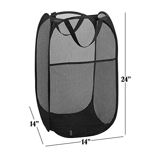 BATTOO Deluxe Strong Mesh Pop up Laundry Hamper Basket with Side Pocket Foldable Hamper for Laundry Room, Bathroom, Kids Room, College Dorm or Travel Black + Black - color: Black+Black