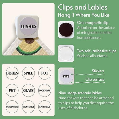 Eulnars Swedish Dishcloths for Kitchen, 8 Pack Reusable Paper Towels with Clips, Non-Scratch Swedish Kitchen Towels, Super Absorbent Cellulose Sponge Cloths, Dishwasher Safe, No Odor - color: Fruit Party
