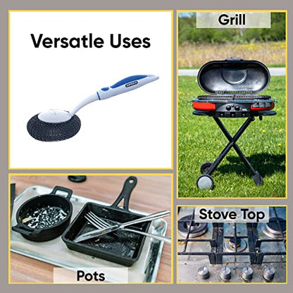 Superio BBQ Grill Brush Bristle Free Stainless Steel Scrubber Cleaner Dishwashing Brush with Long Handle, Great for Pots, Pans, Stove, Cast Iron, Gas/Charcoal/and Electric Grills (Blue, 2 Pack) - color: Blue, size: 2 Pack
