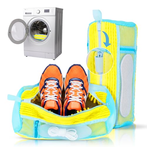 Shoe Washing Bag for Washer and Dryer, Sneaker Cleaning Kit for Washing Machine, Reusable Mesh Laundry Bag for Shoes with Premium Zipper, 360° Deep Clean | Pack of 2 - color: Yellow Shoe washing Bag