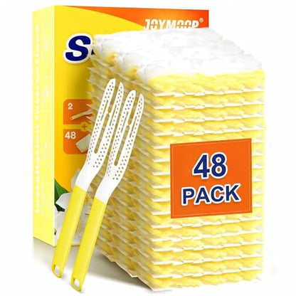 JOYMOOP Disposable Electrostatic Duster for Cleaning, with 2 Handles & 48 Ct Yellow Heavy Duty Refills for Swiffer Feather Duster, Household Cleaning Tool for Electronics, Dusting Furniture, Blinds - color: Yellow[handle]*2+yellow[refills]*48