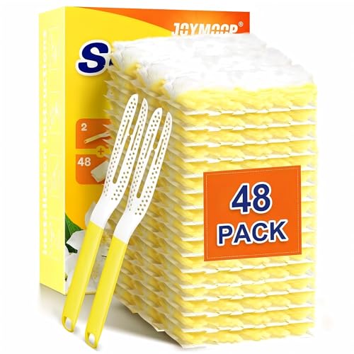 JOYMOOP Disposable Electrostatic Duster for Cleaning, with 2 Handles & 48 Ct Yellow Heavy Duty Refills for Swiffer Feather Duster, Household Cleaning Tool for Electronics, Dusting Furniture, Blinds - color: Yellow[handle]*2+yellow[refills]*48