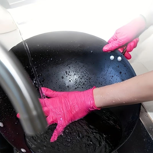 1 Pair of Thick Waterproof Kitchen Gloves, Non-Slip Grip for Dishwashing, Cleaning and Household Accessories, Cleaning Gloves - color: Dark Pink, size: Large