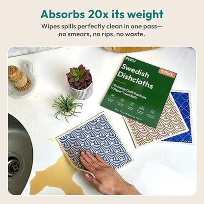FEBU Swedish Dishcloths for Kitchen, 5 Pack, Stamps - color: Stamps