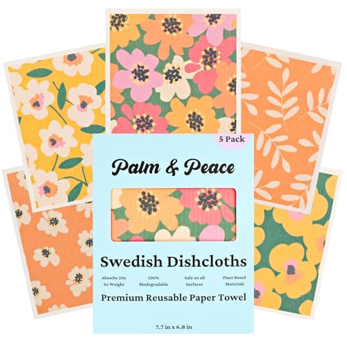 Palm & Peace Swedish Dishcloths for Kitchen - 5 Pack - Reusable Paper Towels - Super Absorbent, Non-Scratch, Washable, Sustainable, 100% Compostable Cleaning Cloths (Tahitian Dreams) - color: Tahitian Dreams