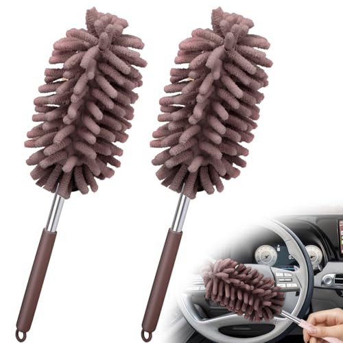 2 PCS Car Interior Duster with Extension Pole, Dusters for Cleaning - color: Brown