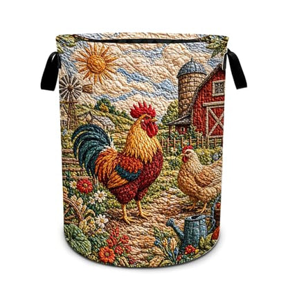 Rooster Print Laundry Basket Foldable Oxford Laundry Hamper With Handle For Room Bathroom Bedroom - color: Rooster