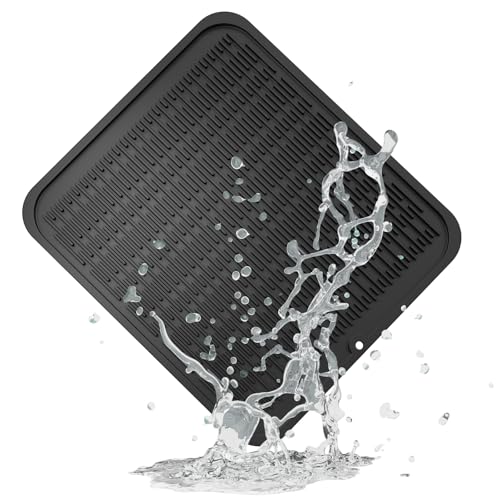 ZLR Oversized Silicone Dish Drying Mat for Kitchen, 16"x18", Black - color: Black, size: 18" x 16"