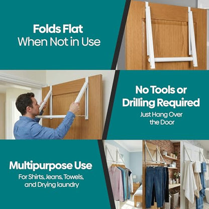 HOLDN’ STORAGE Over The Door Hanger Rack Foldable, White - color: White