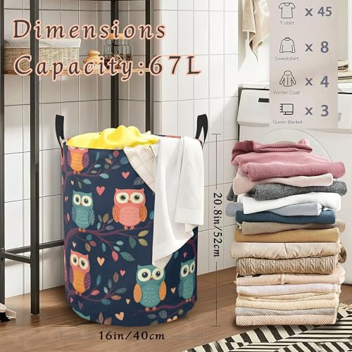 Cute Owl Laundry Basket,Foldable Oxford Cloth Laundry Hamper with Handles Waterproof Dirty Clothes Storage Basket for Bathroom Bedroom Dorm Room 16" x 20.8" - color: Cute Owl