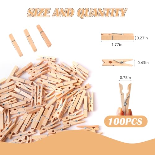 100Pcs 1.77 Inch Wooden Craft Clothespins, Multipurpose Natural Wood Peg Clips for Photos Art Projects Party Display