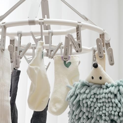 Foshine Clothes Drying Racks Foldable Clip Hangers with 20 Drying Clips - color: Light Grey-circle