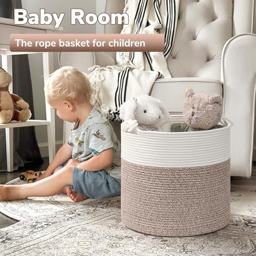 Goodpick Jute Woven Basket for Blankets Clothes Organizing，Cotton Rope, 40L - color: Brown, size: 15 × 14.2 inches