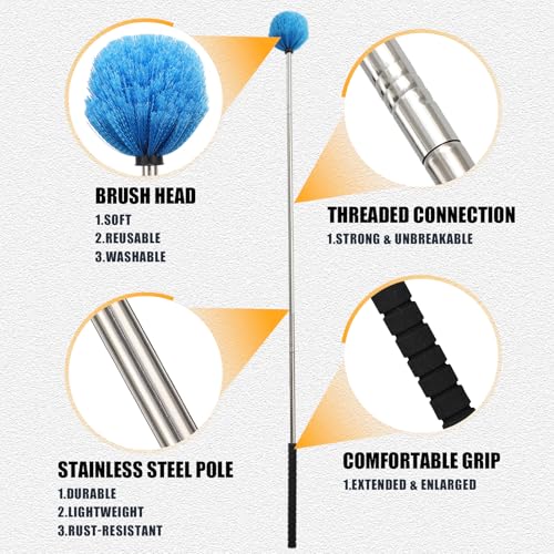Spider Web Duster Brush Kit – Lightweight 6.5FT Pole with Washable Microfiber Head – Extends to 13.5FT for High Ceilings, Ceiling Fans, Cobwebs – Also for Furniture, Eaves, Garage, Patio - size: 6.5 FT