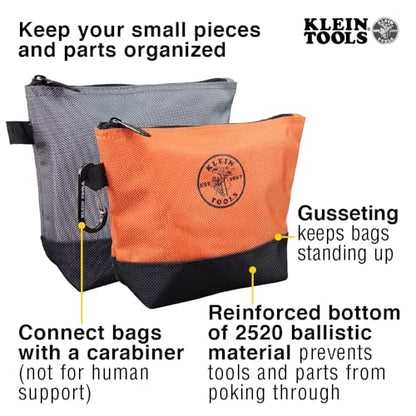 Klein Tools 55470 Utility Bag, Stand-Up Zipper Tool Bags, Tough 1680d Ballistic Weave, Reinforced Bottoms, Orange/Black, Gray/Black, 2-Pack - size: 2-Piece, style: 2-Piece