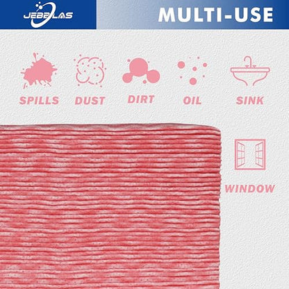 JEBBLAS Handi Wipes Reusable Cloths Dry Cleaning Cloths Dish Towel Kitchen Towel Handy Cleaning Wipes,Pack of 50, Red - color: Red