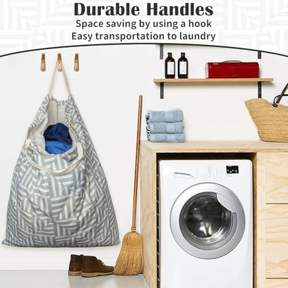 Canvas Laundry Bag with Handles & Drawstring, XL 33"Wx 35"H, Geometry Gray - color: Geometry Light Gray,1pc XL, size: XL 33"W x 35"H┃1 Pack