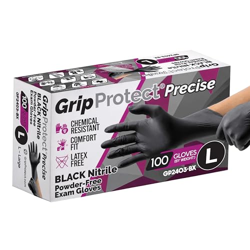 GripProtect Precise Black Nitrile Gloves 4 Mil, Chemical Resistant Gloves - size: Large (100 Count)